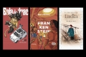 Portades de 'Bola de drac', 'Frankenstein' i 'Els tres noms de la Ludka', al top ten dels llibres més prestats durant el 2024 a la biblioteca. || CEDIDES